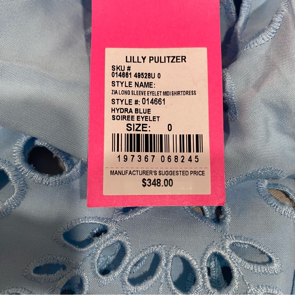 LILLY PULITZER Zia Long Sleeve Eyelet Midi Dress in Hydra Blue - Picture 7 of 16